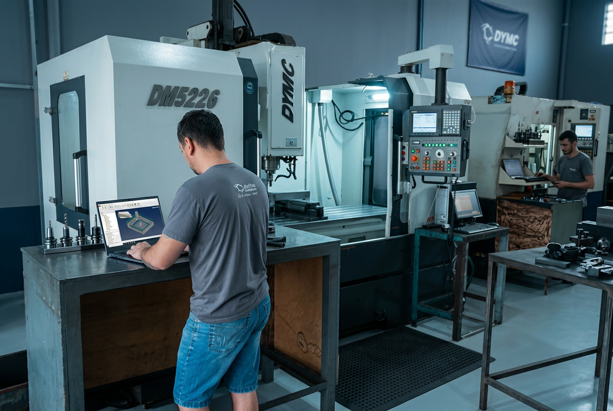 Estrutura com 3 fresadoras CNC